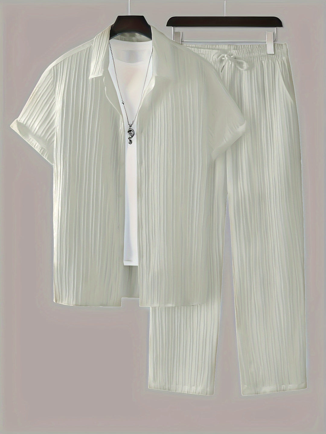 Men's Two-Piece Set | Striped Shirt & Drawstring Pants | Casual & Comfortable