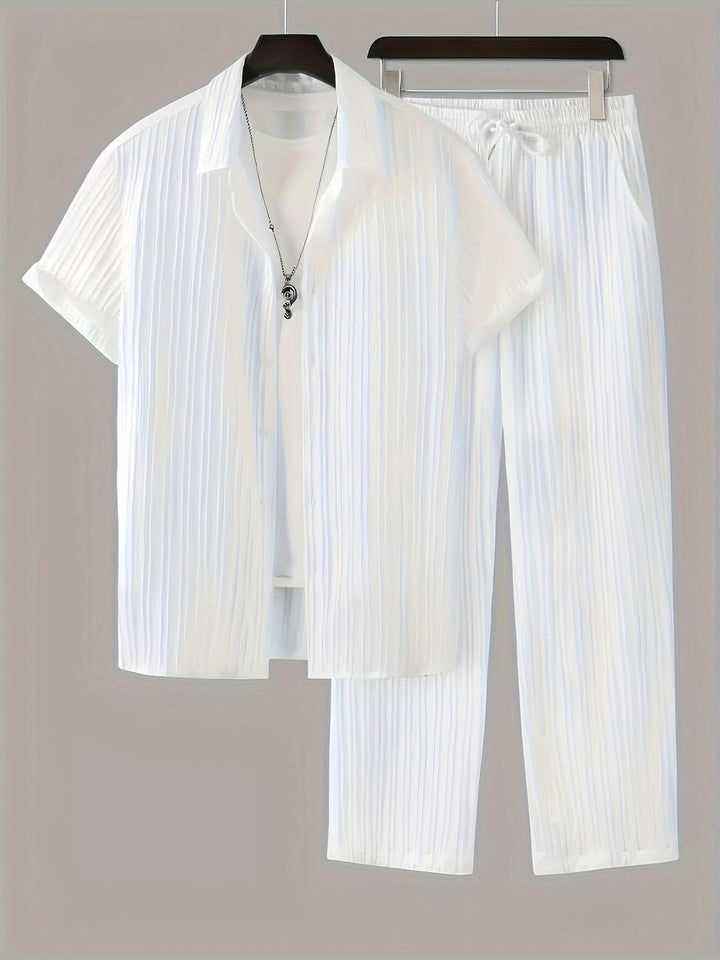 Men's Two-Piece Set | Striped Shirt & Drawstring Pants | Casual & Comfortable
