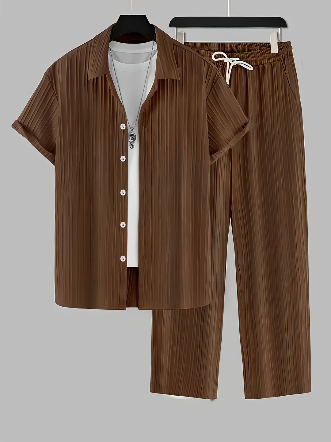 Men's Two-Piece Set | Striped Shirt & Drawstring Pants | Casual & Comfortable