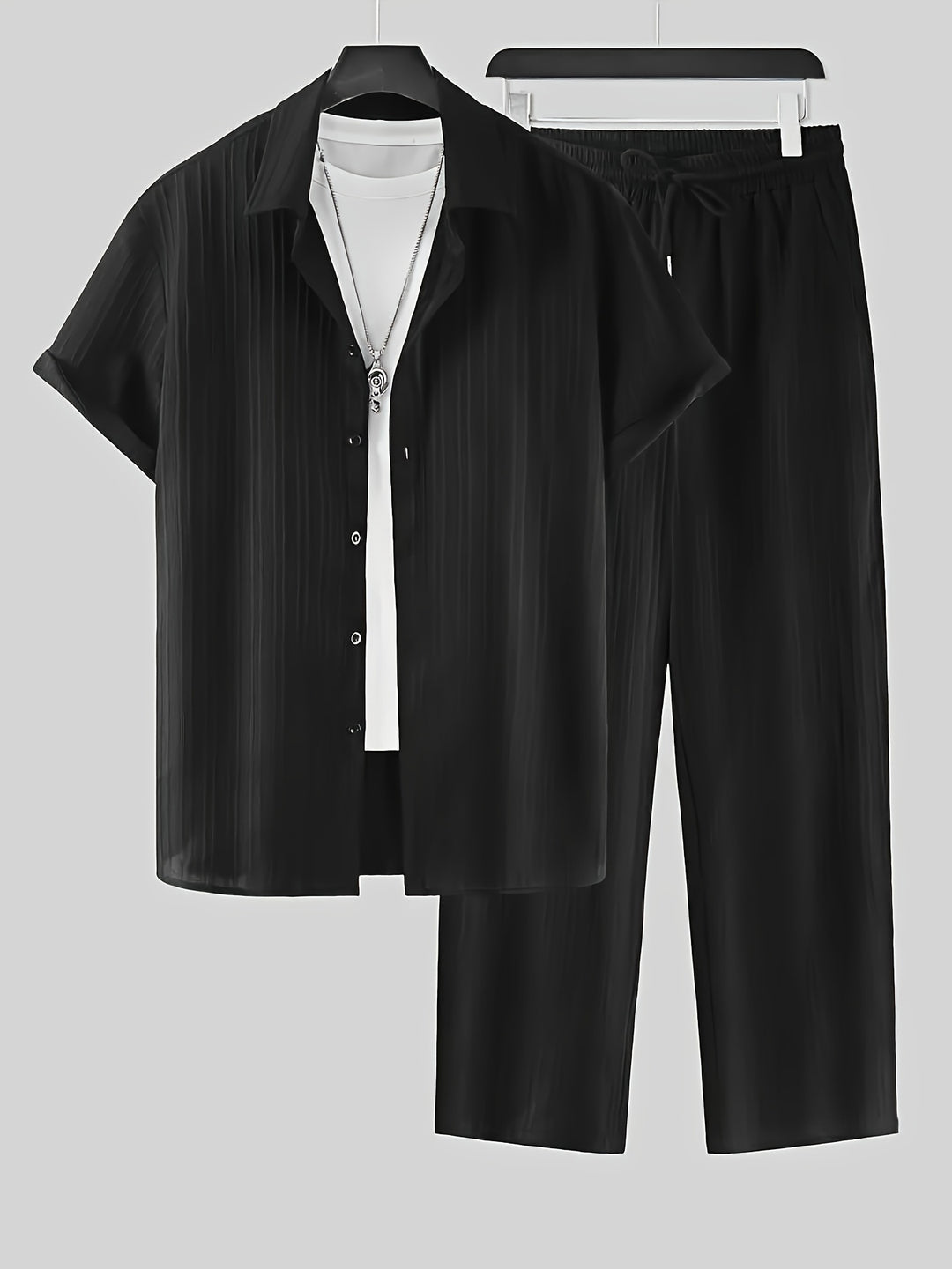 Men's Two-Piece Set | Striped Shirt & Drawstring Pants | Casual & Comfortable
