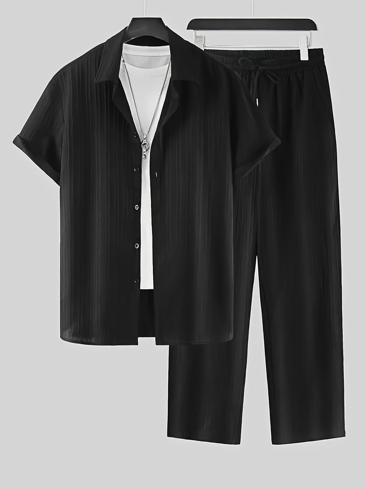 Men's Two-Piece Set | Striped Shirt & Drawstring Pants | Casual & Comfortable