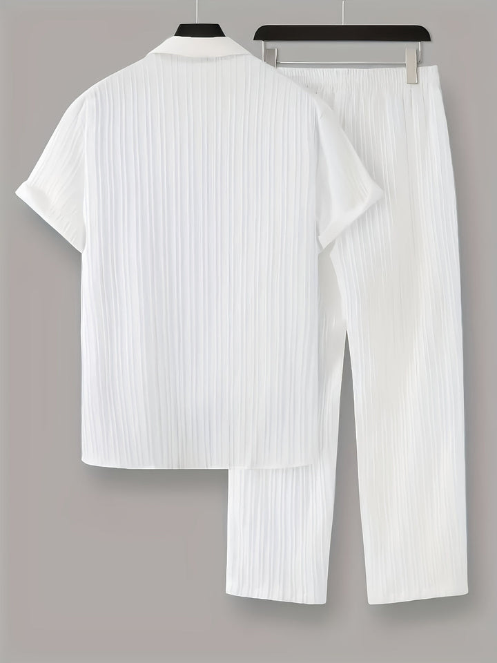 Men's Two-Piece Set | Striped Shirt & Drawstring Pants | Casual & Comfortable