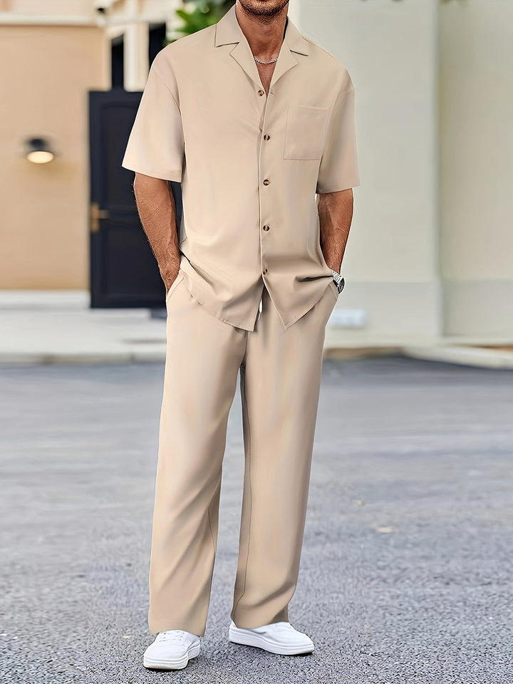 Men's Two-Piece Set | Suit-Inspired Shirt & Pants | Stylish & Comfortable