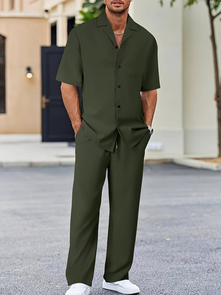 Men's Two-Piece Set | Suit-Inspired Shirt & Pants | Stylish & Comfortable