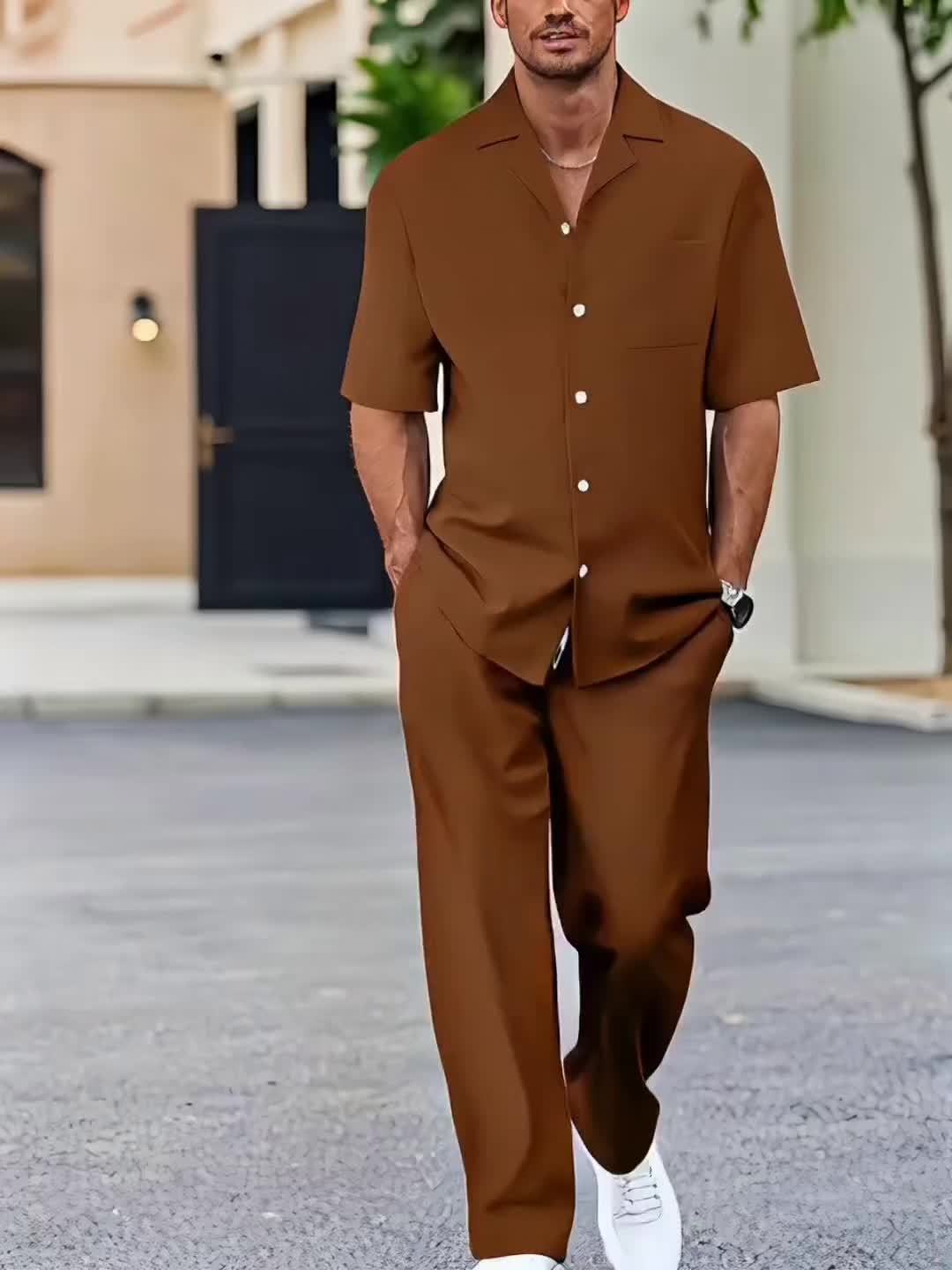 Men's Two-Piece Set | Suit-Inspired Shirt & Pants | Stylish & Comfortable