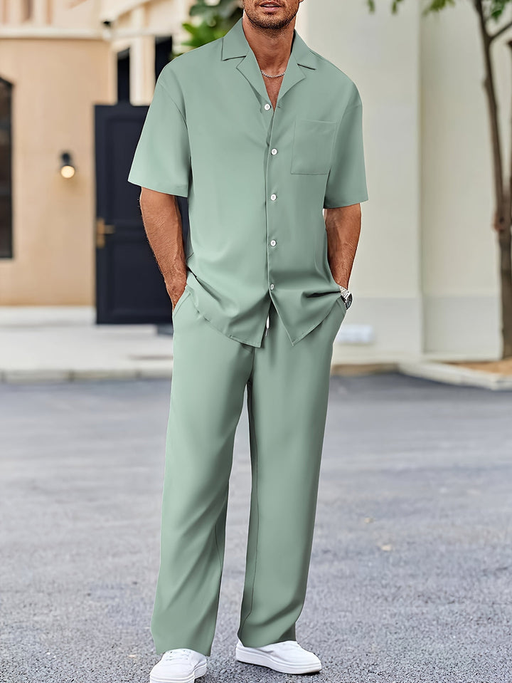 Men's Two-Piece Set | Suit-Inspired Shirt & Pants | Stylish & Comfortable