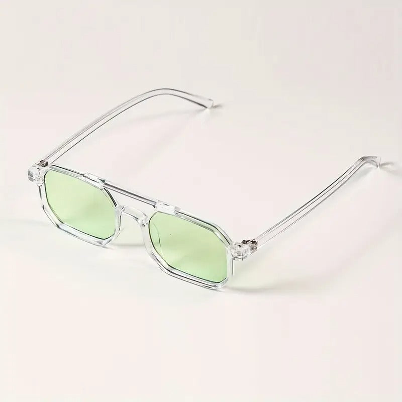 Men's Vintage Sunglasses | Polygonal Double Bridge | Transparent Frame & UV Protection