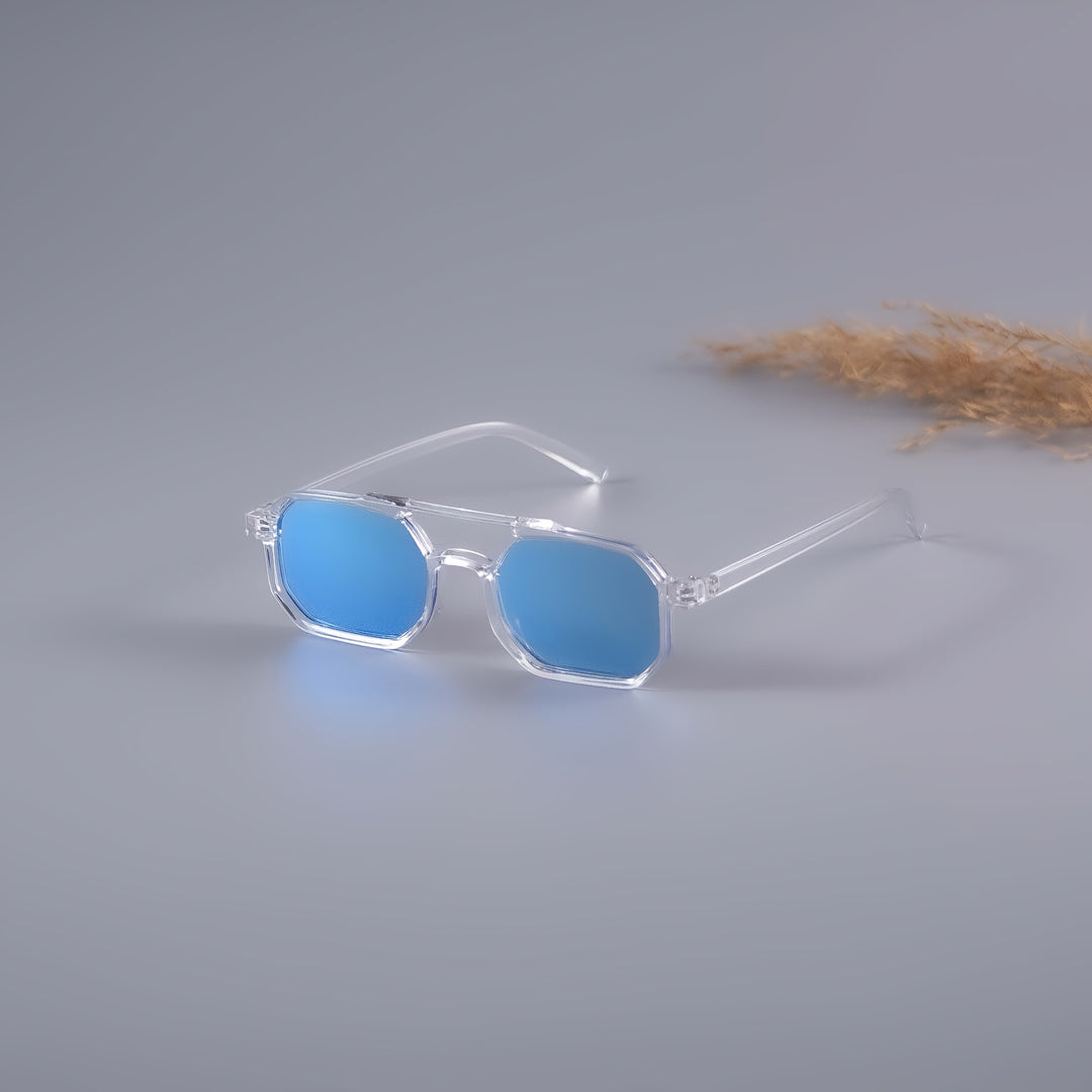Men's Vintage Sunglasses | Polygonal Double Bridge | Transparent Frame & UV Protection