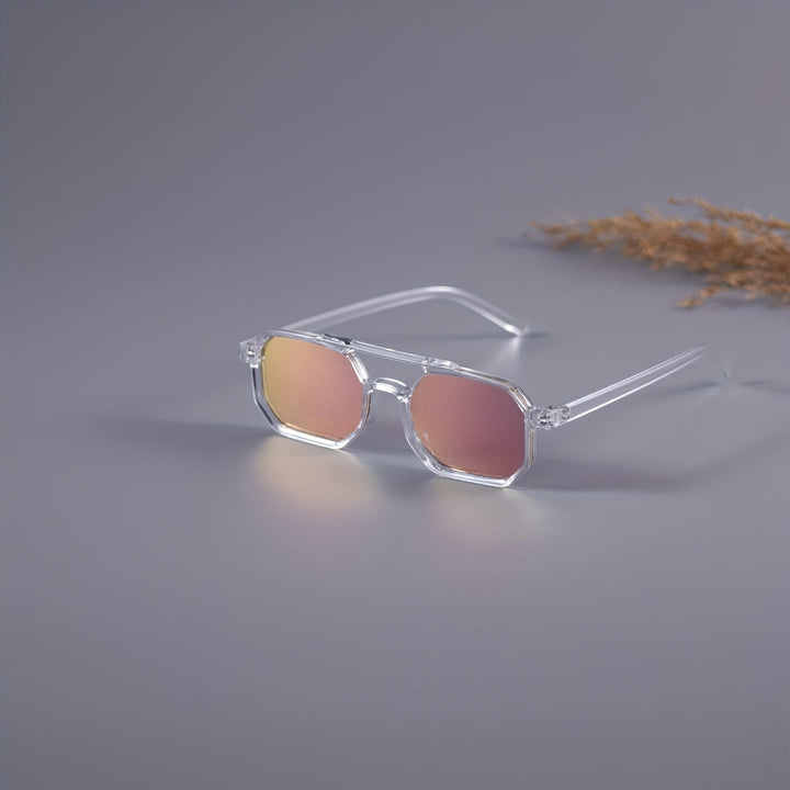 Men's Vintage Sunglasses | Polygonal Double Bridge | Transparent Frame & UV Protection
