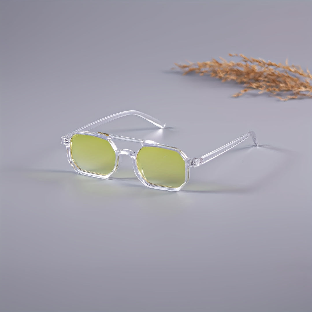 Men's Vintage Sunglasses | Polygonal Double Bridge | Transparent Frame & UV Protection