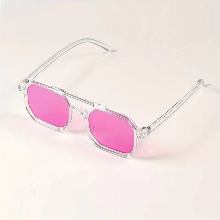 Men's Vintage Sunglasses | Polygonal Double Bridge | Transparent Frame & UV Protection