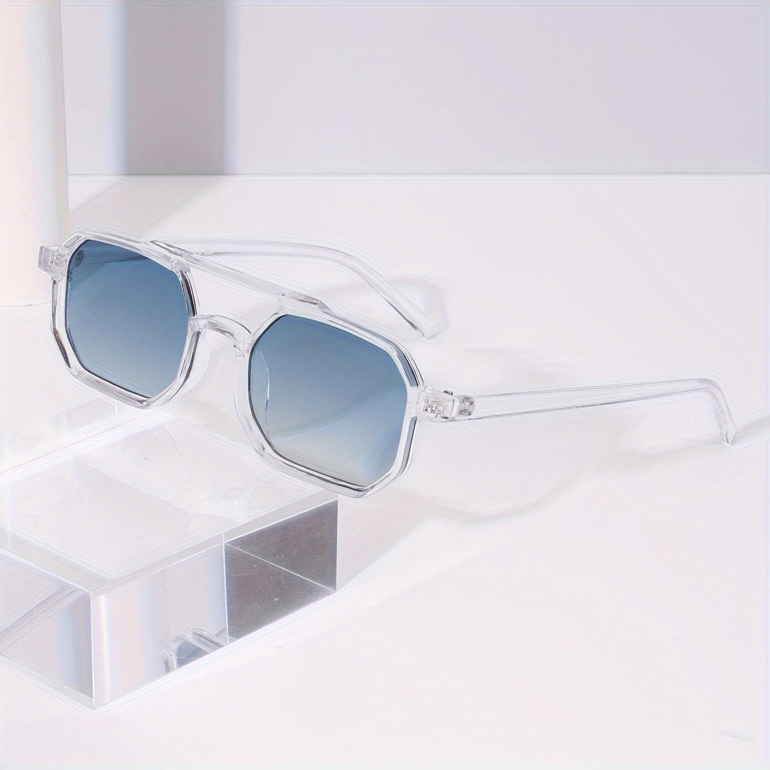 Men's Vintage Sunglasses | Polygonal Double Bridge | Transparent Frame & UV Protection
