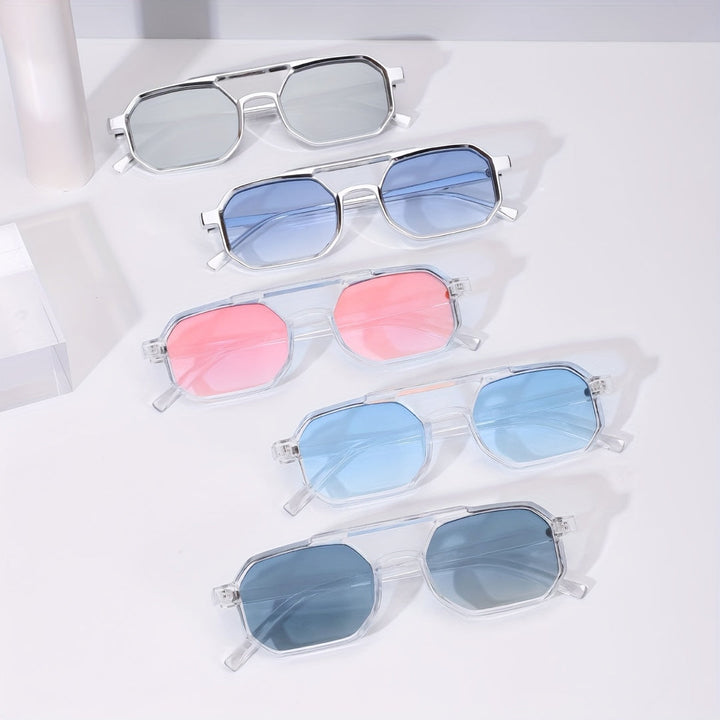 Men's Vintage Sunglasses | Polygonal Double Bridge | Transparent Frame & UV Protection