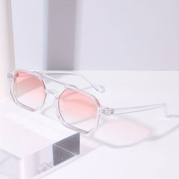 Men's Vintage Sunglasses | Polygonal Double Bridge | Transparent Frame & UV Protection