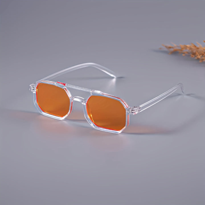 Men's Vintage Sunglasses | Polygonal Double Bridge | Transparent Frame & UV Protection