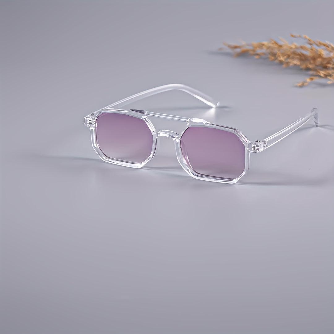 Men's Vintage Sunglasses | Polygonal Double Bridge | Transparent Frame & UV Protection