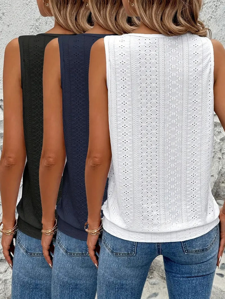 Tank tops for women | 3-pack with embroidery details & keyhole | summer & sleeveless design