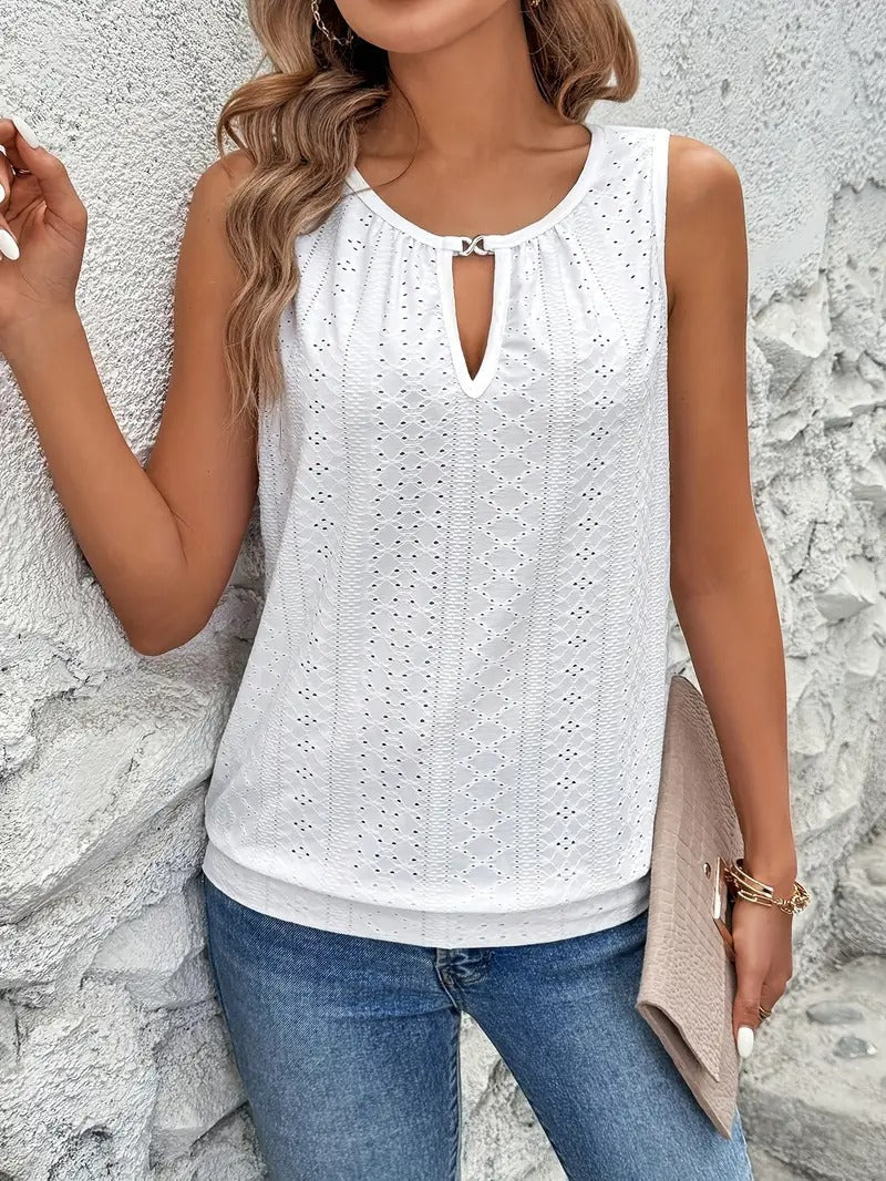 Tank tops for women | 3-pack with embroidery details & keyhole | summer & sleeveless design