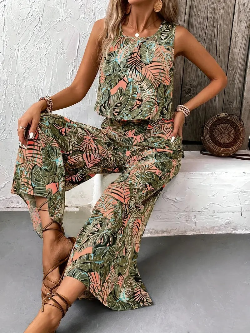 Women set | Floral Maxi Dress & Round Neck | Summery & Colourful | Light & Chic Holiday Look