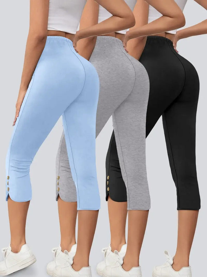 Women's 3-Piece Trousers Set | Cropped Summer Trousers with Side Closure | Casual & Light Style