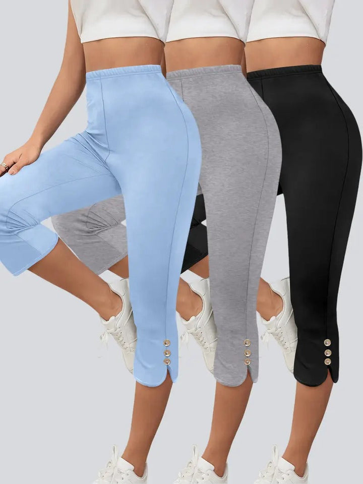 Women's 3-Piece Trousers Set | Cropped Summer Trousers with Side Closure | Casual & Light Style