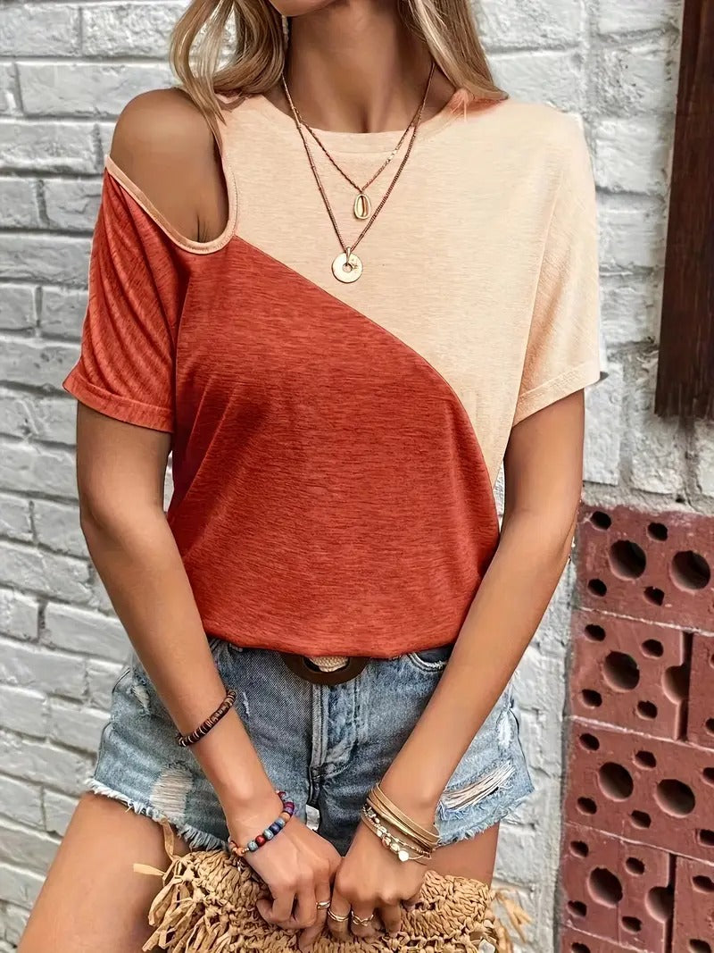 Women's Cold Shoulder Top | Colourful & Short Sleeve | Spring & Summer Style