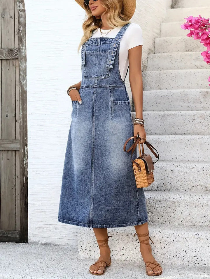 Women's Denim Dress | Long Style & Adjustable Straps | Spring & Summer