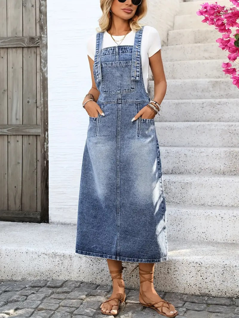 Women's Denim Dress | Long Style & Adjustable Straps | Spring & Summer