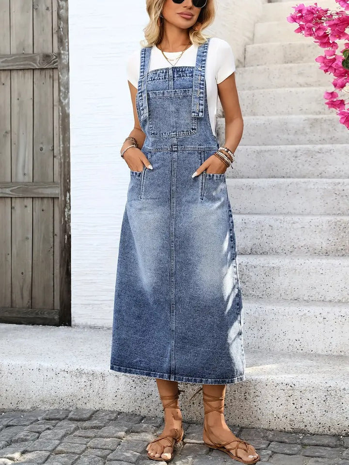 Women's Denim Dress | Long Style & Adjustable Straps | Spring & Summer