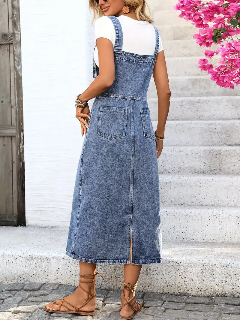Women's Denim Dress | Long Style & Adjustable Straps | Spring & Summer