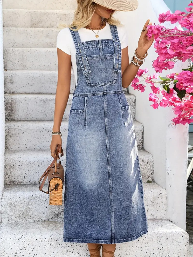 Women's Denim Dress | Long Style & Adjustable Straps | Spring & Summer