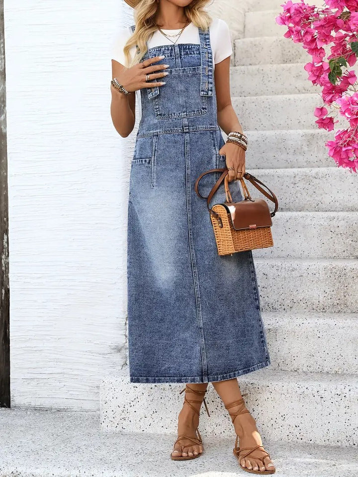 Women's Denim Dress | Long Style & Adjustable Straps | Spring & Summer
