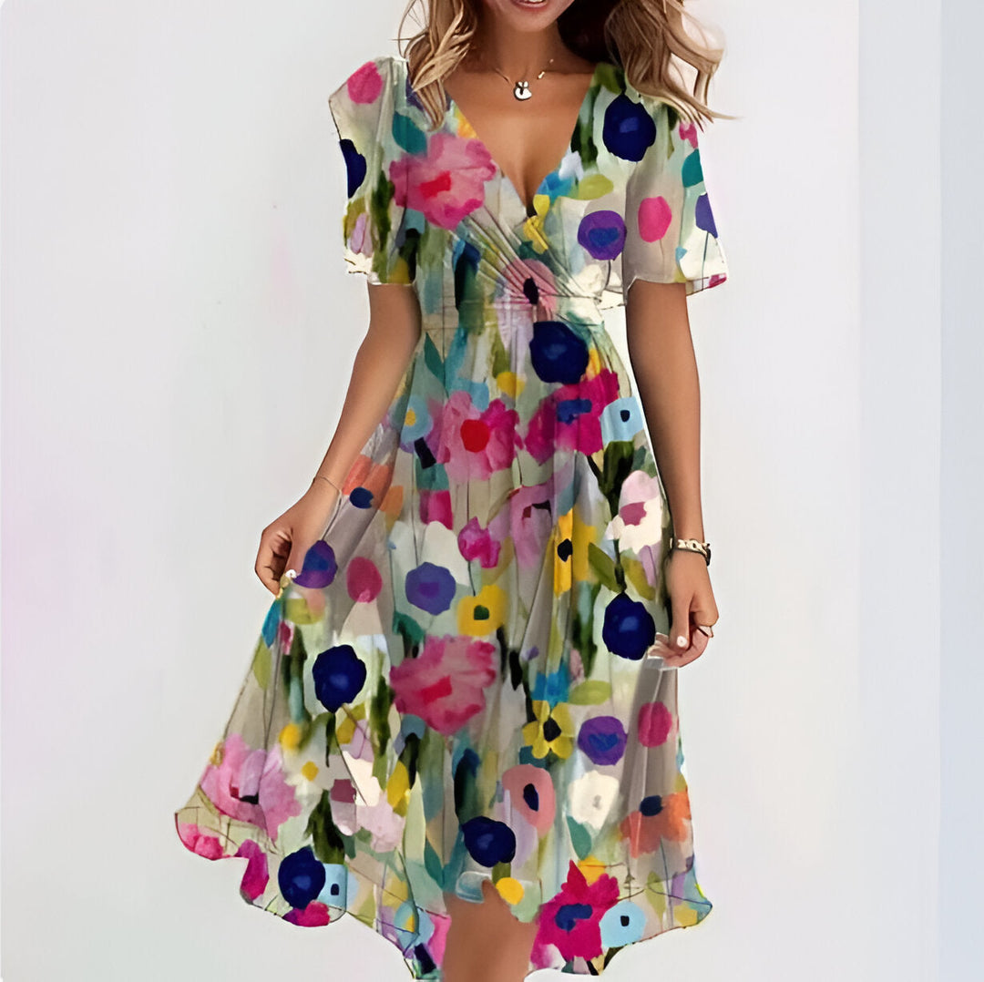 Women’s Dress | V-Neck & Flowing Fit | Elegant Spring & Summer Style | Polyester-Cotton