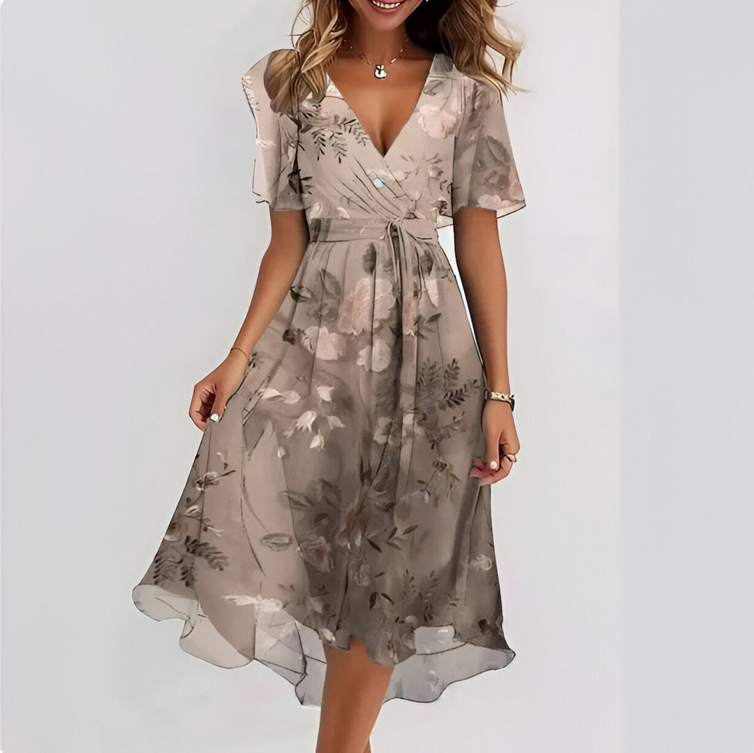 Women’s Dress | V-Neck & Flowing Fit | Elegant Spring & Summer Style | Polyester-Cotton