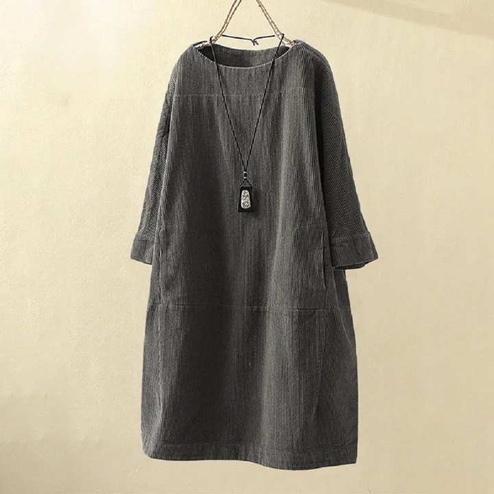 Women's Dress | Vintage Style & Solid Colour | Loose Tunic with Round Neck | Relaxed Look