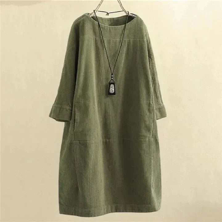 Women's Dress | Vintage Style & Solid Colour | Loose Tunic with Round Neck | Relaxed Look