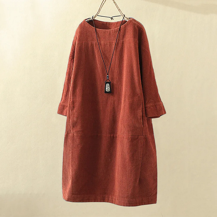 Women's Dress | Vintage Style & Solid Colour | Loose Tunic with Round Neck | Relaxed Look