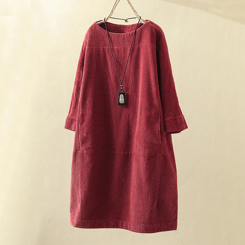 Women's Dress | Vintage Style & Solid Colour | Loose Tunic with Round Neck | Relaxed Look