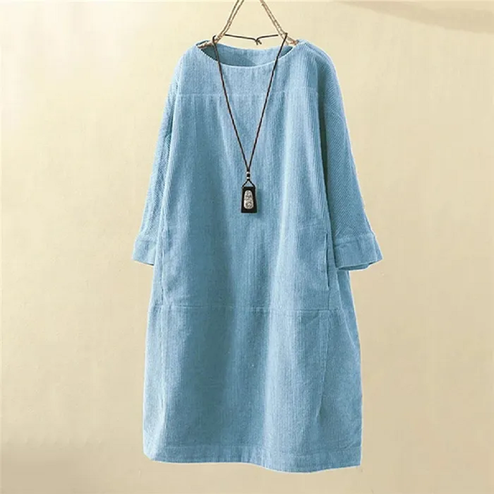 Women's Dress | Vintage Style & Solid Colour | Loose Tunic with Round Neck | Relaxed Look