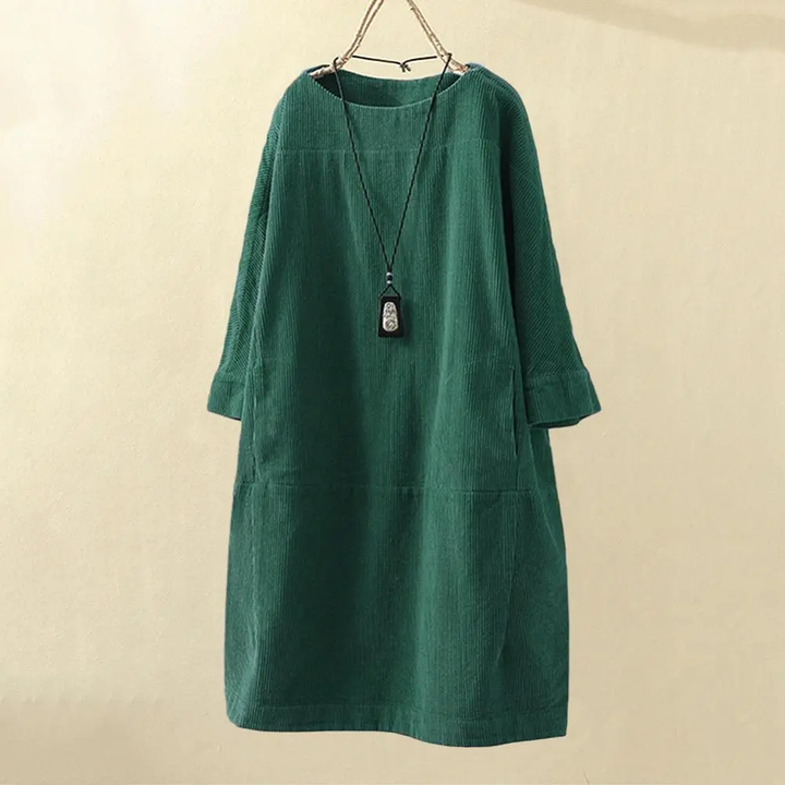 Women's Dress | Vintage Style & Solid Colour | Loose Tunic with Round Neck | Relaxed Look