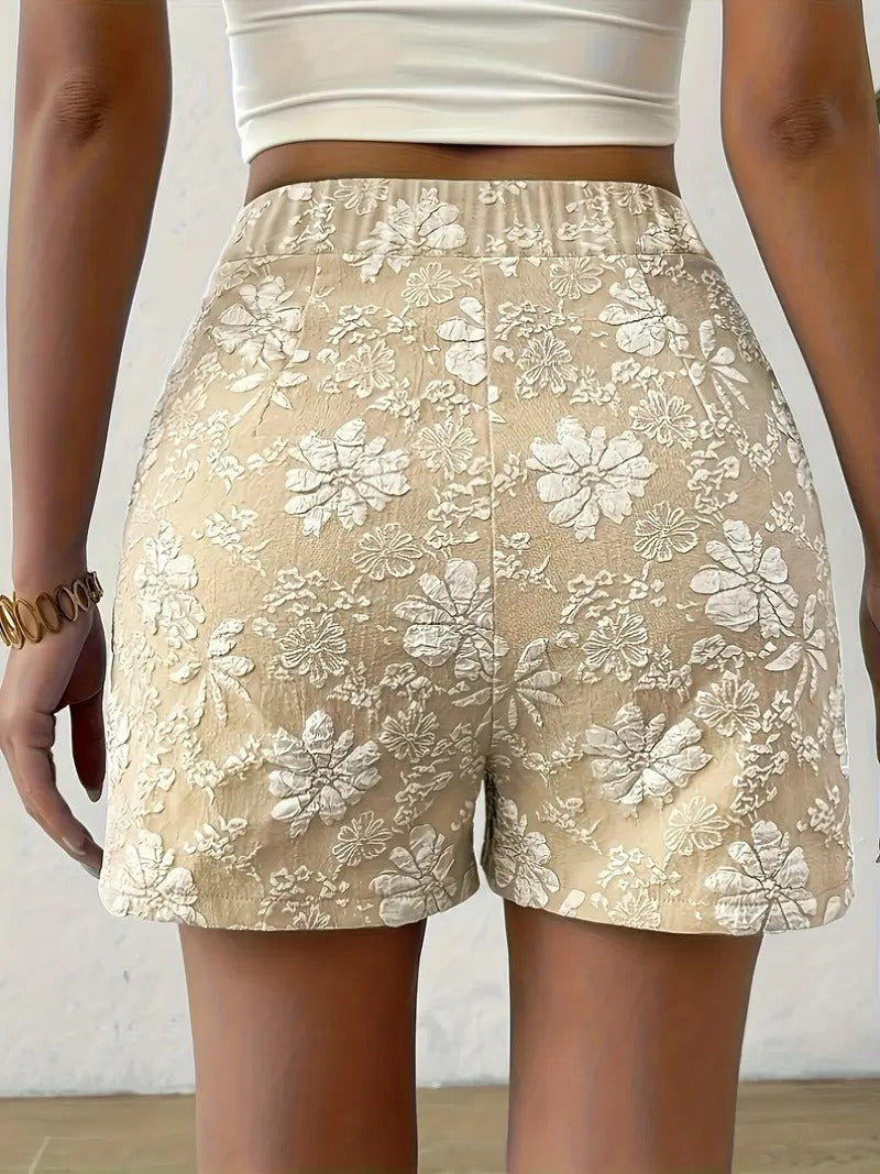 Women's Floral Jacquard Shorts | High Waist & A-Line | Elegant Ladies' Shorts