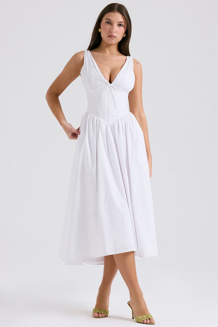 Women’s Midi Dress | Boho Floral Pattern & V-Neck | Sleeveless A-Line | Summer