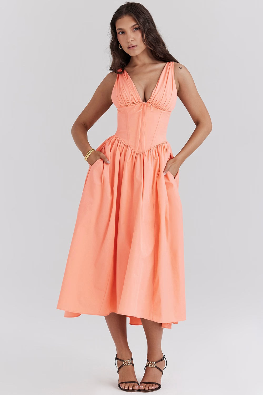 Women’s Midi Dress | Boho Floral Pattern & V-Neck | Sleeveless A-Line | Summer