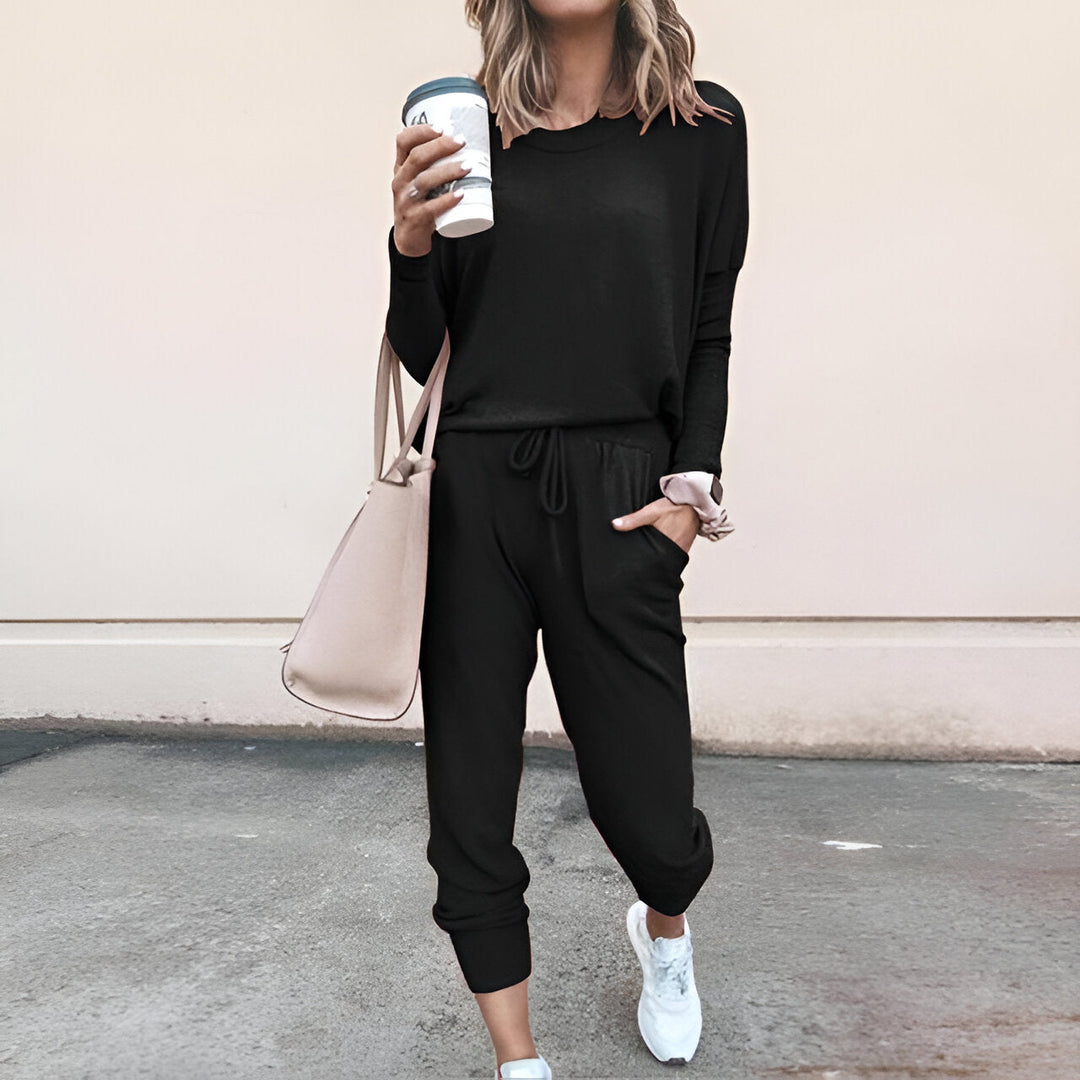 Women's Pyjama Set | Soft & Plain | Long Sleeve Top | Drawstring Trousers