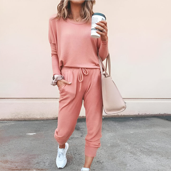 Women's Pyjama Set | Soft & Plain | Long Sleeve Top | Drawstring Trousers