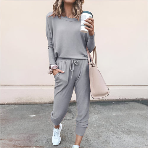 Women's Pyjama Set | Soft & Plain | Long Sleeve Top | Drawstring Trousers