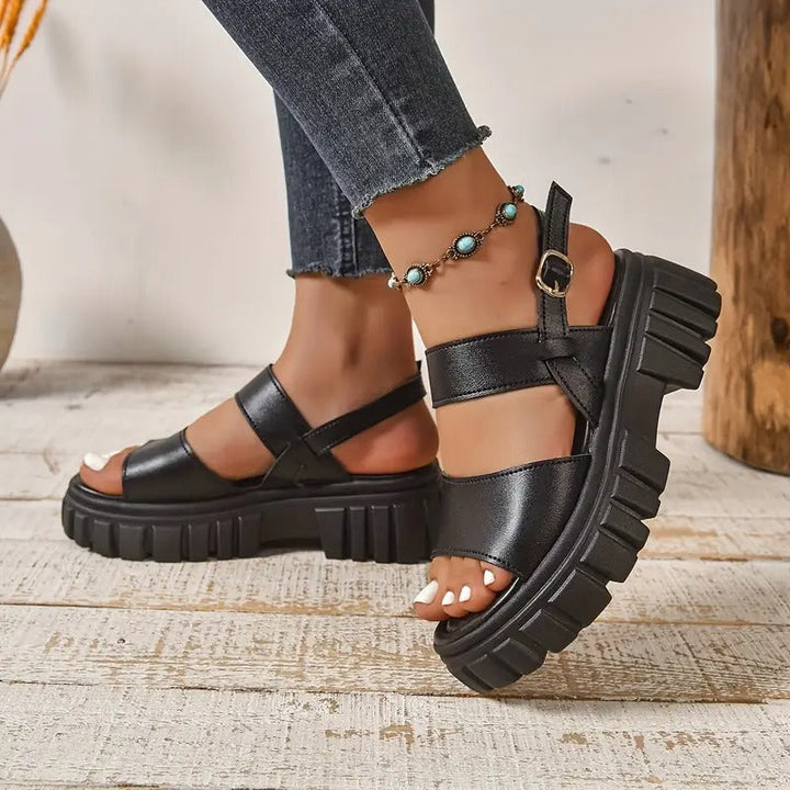 Women's Sandals | Platform & Buckle | Thick Sole & Open Toe | Synthetic Leather