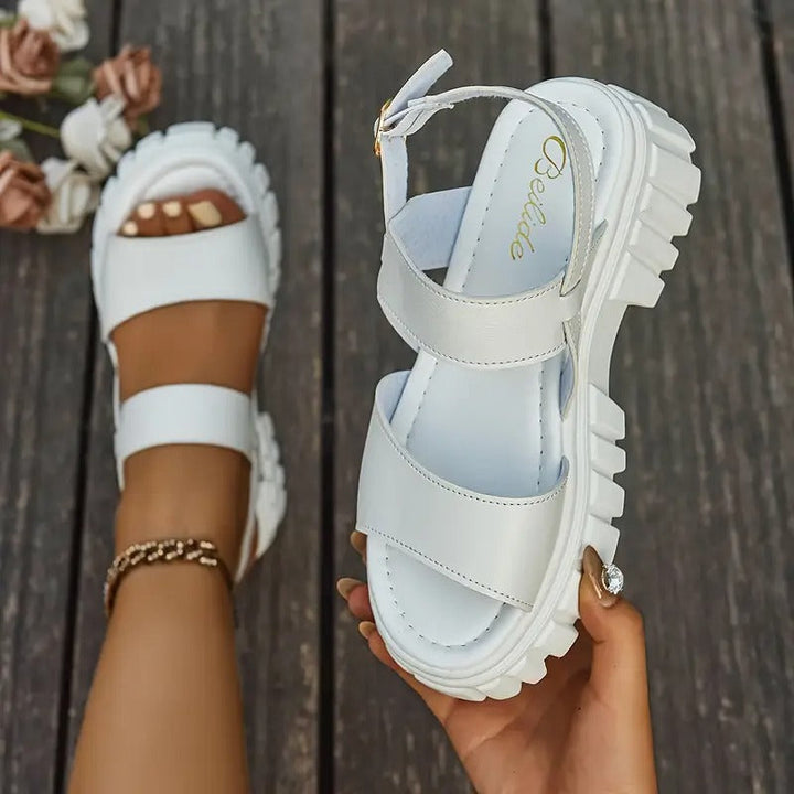 Women's Sandals | Platform & Buckle | Thick Sole & Open Toe | Synthetic Leather
