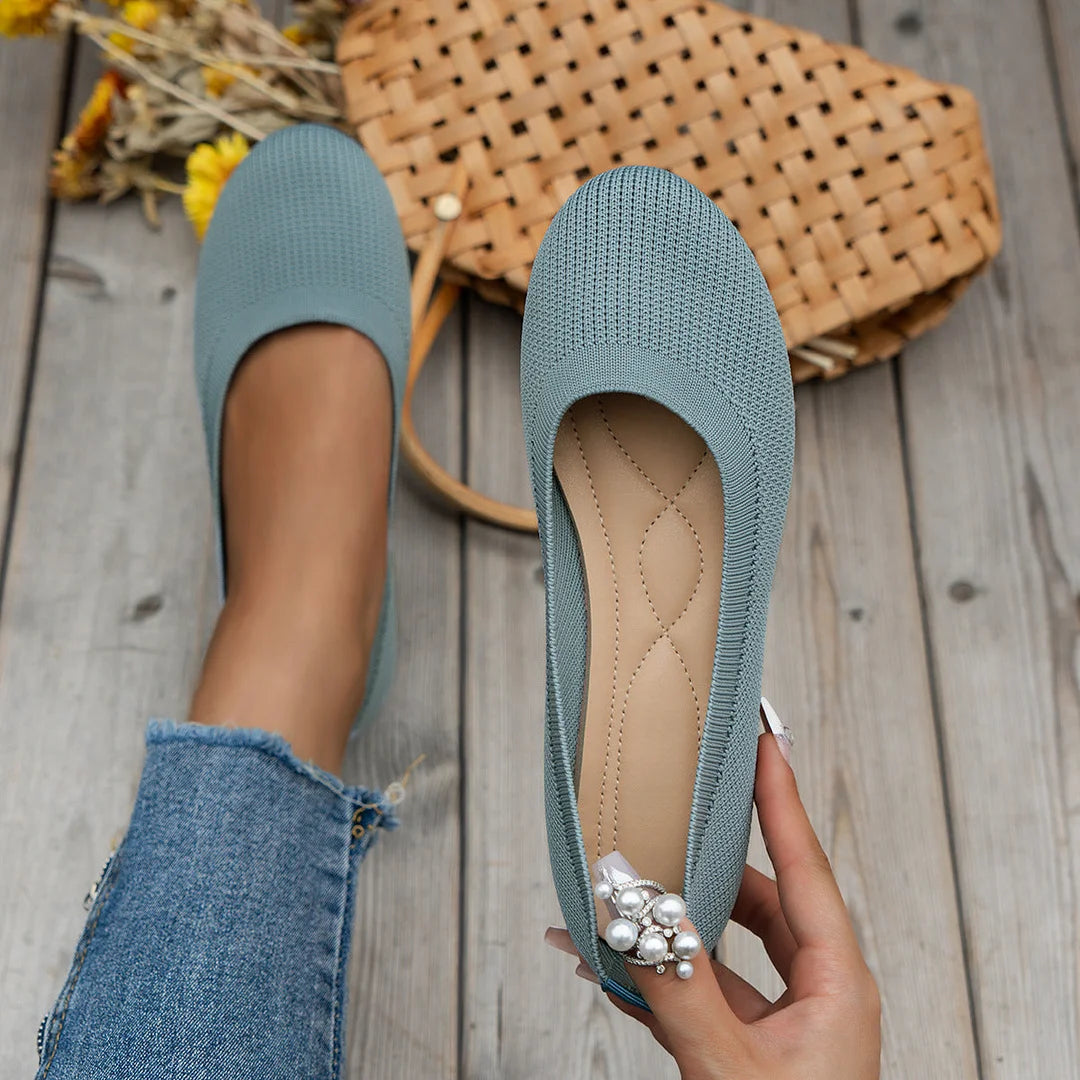 Women's Shoes | Lightweight & Breathable | Knitted Ballerina Loafers | Solid Colour Slip-on Flats
