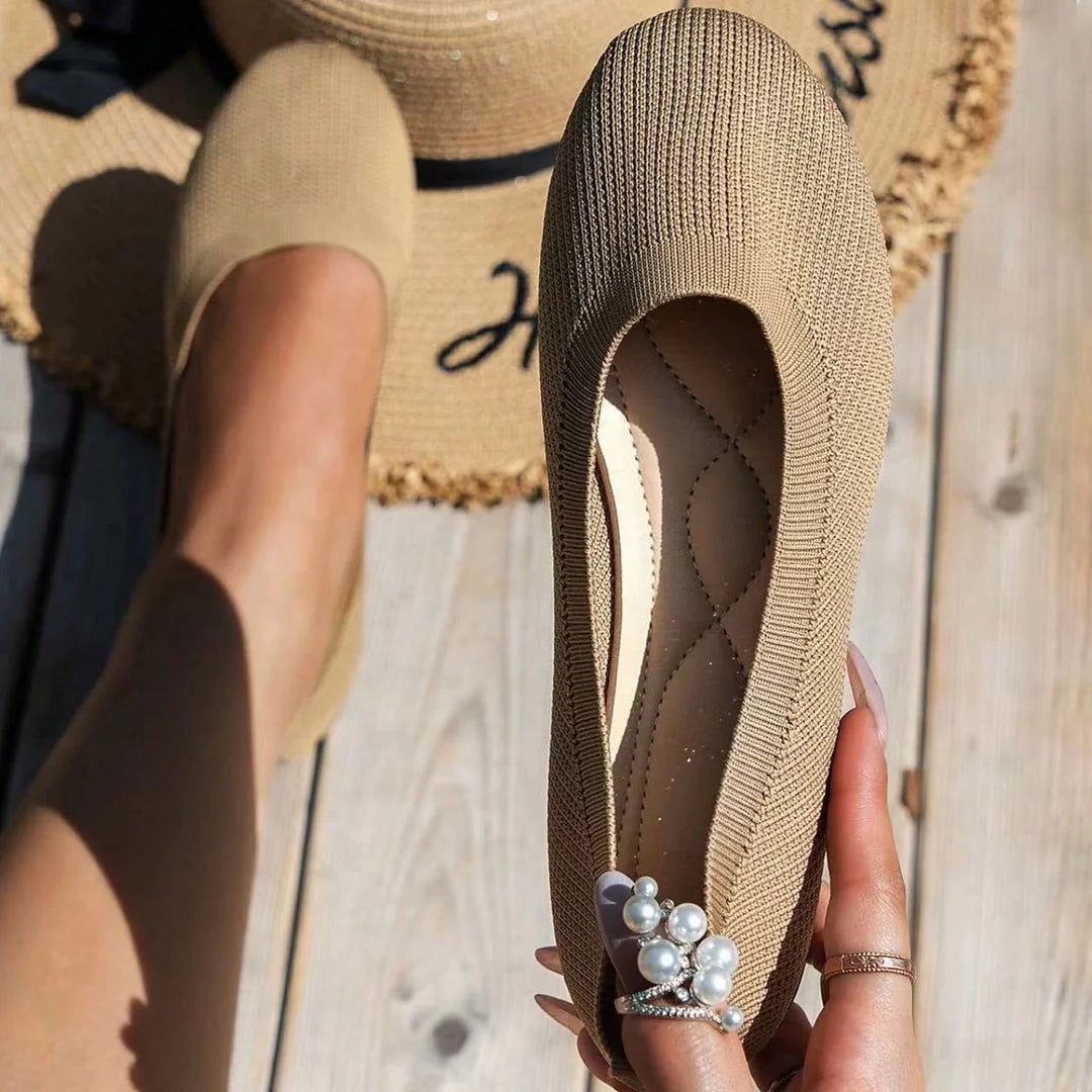 Women's Shoes | Lightweight & Breathable | Knitted Ballerina Loafers | Solid Colour Slip-on Flats